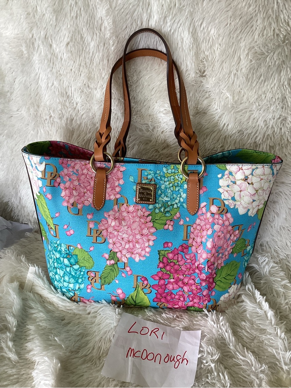 Dooney & Bourke Floral Hydrangea Tote - Turquoise with Pink & Blue